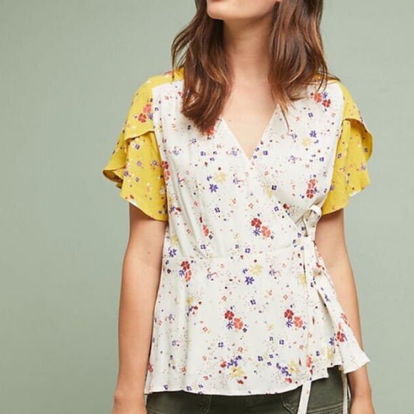 Meadow Rue Tops - Anthropologie Meadow Rue Floral Wrap Blouse Size 6